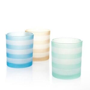 New Yankee Candle Blue, Green, Gold Striped Glass Votives (Set of 3)